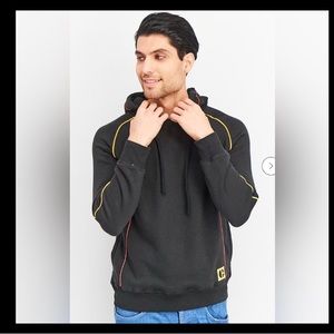 Caterpillar Men Piped Logo Long Sleeve Hooded Sweatshirts in Pitch Black size XL